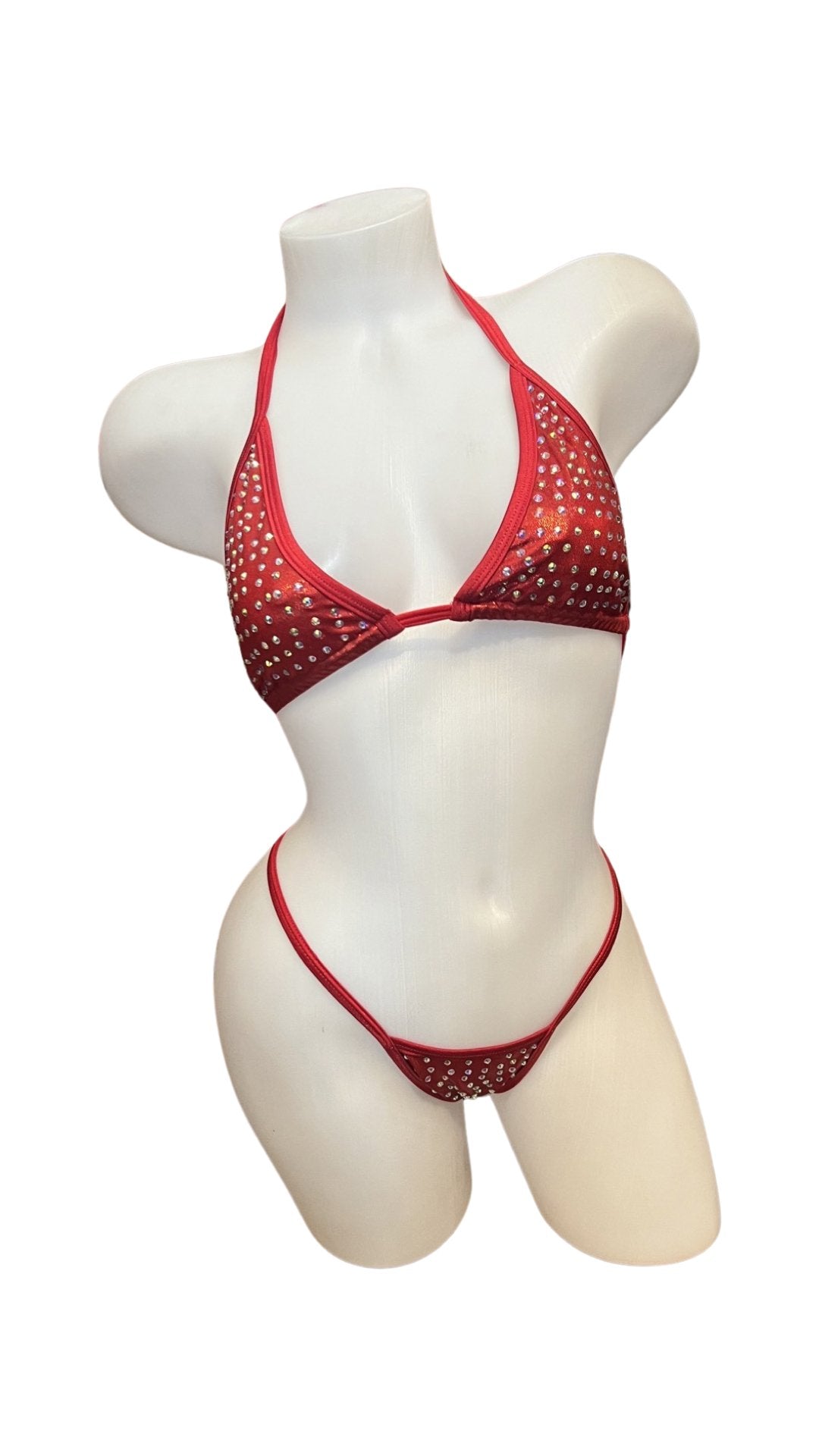 Rhinestone Bikini Metallic Red - Model Express VancouverBikini