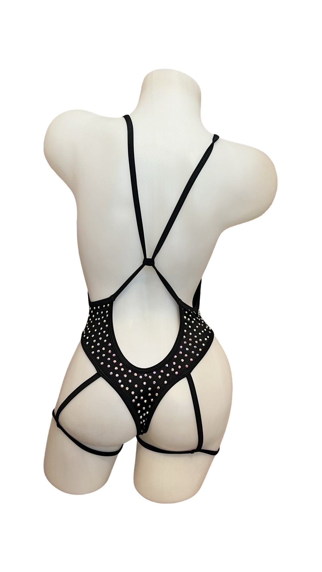 Rhinestone Bodysuit with Garter Black - Model Express VancouverBikini