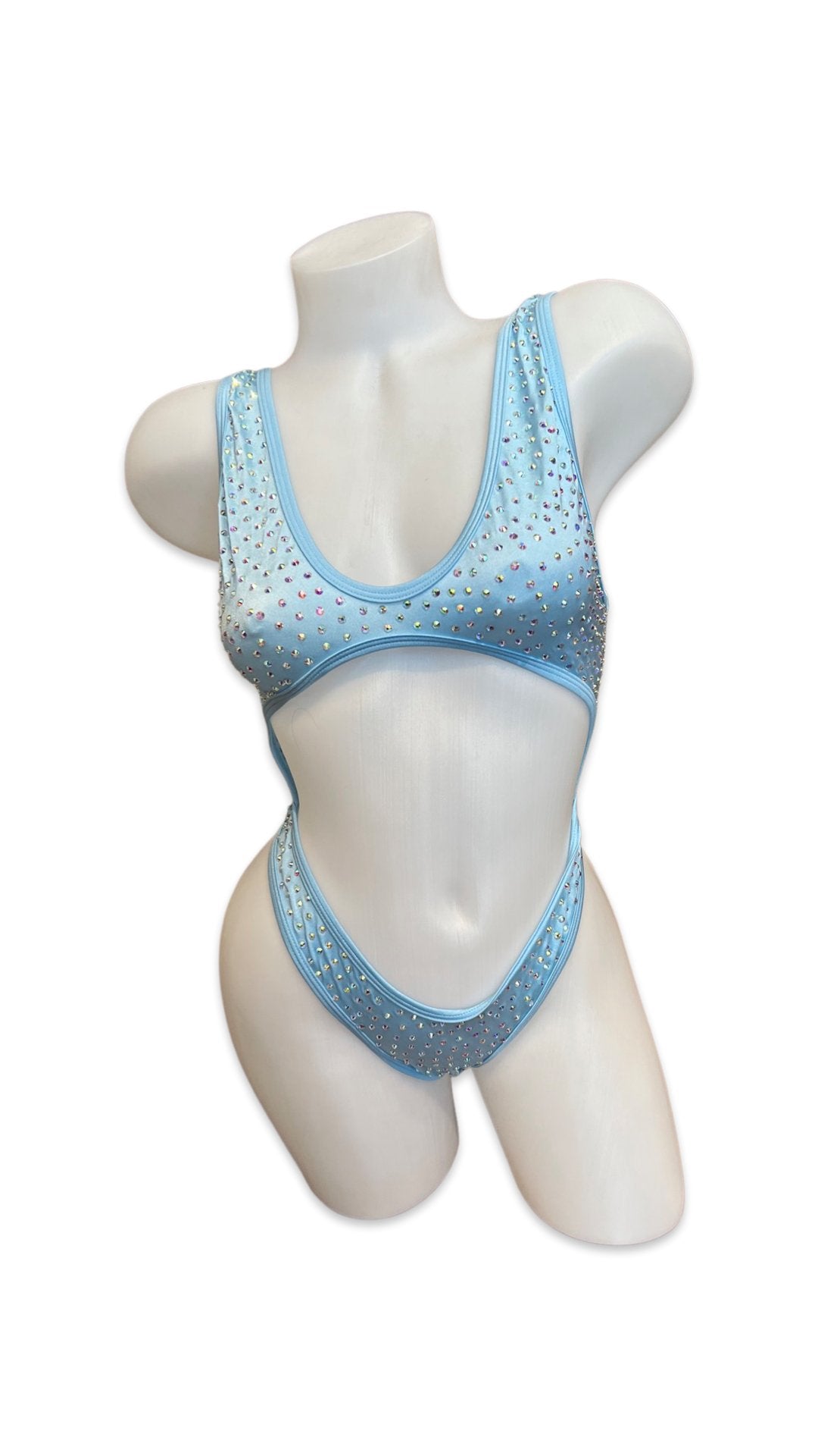 Rhinestone Bralette One Piece Baby Blue - Model Express VancouverBikini