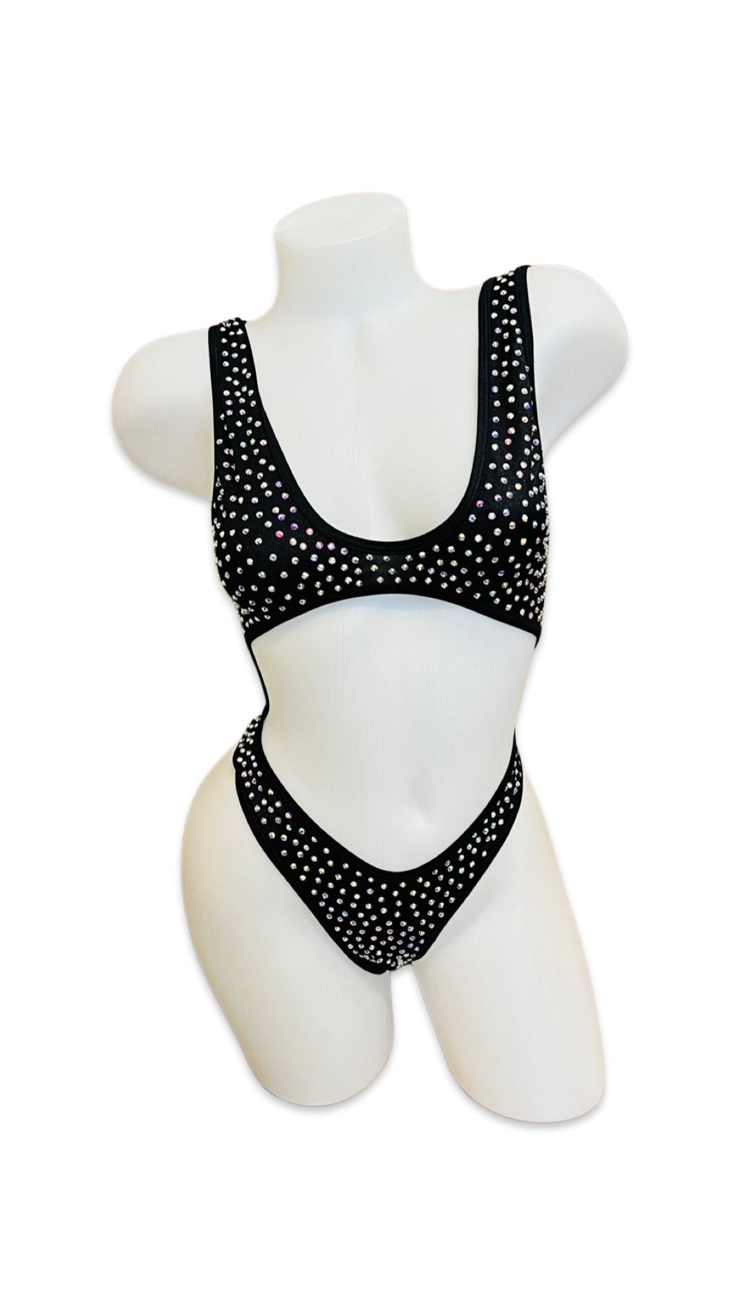 Rhinestone Bralette One Piece Black - Model Express VancouverBikini