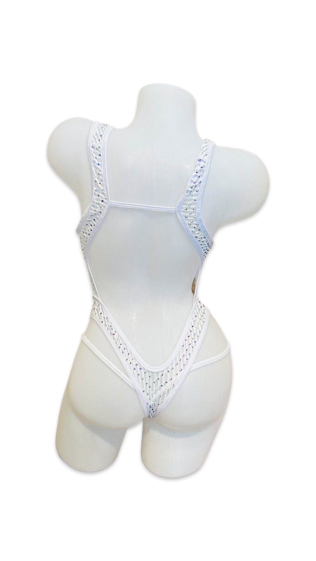 Rhinestone Bralette One Piece Mesh White - Model Express VancouverBikini