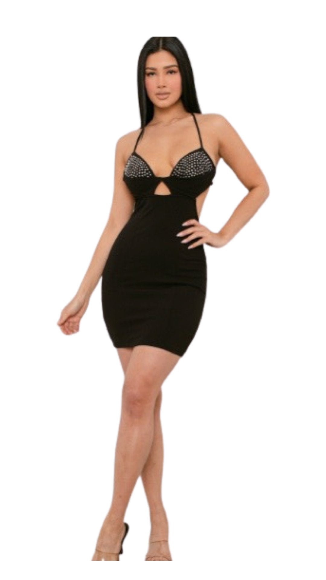 Rhinestone Bust Mini Dress Black - Model Express VancouverClothing