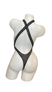 Rhinestone Criss Cross Sling Shot - Black - Model Express VancouverLingerie