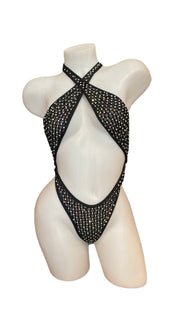 Rhinestone Criss Cross Sling Shot - Black - Model Express VancouverLingerie