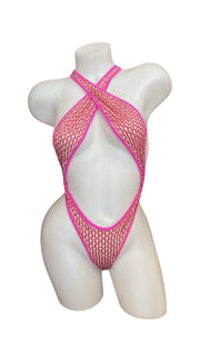 Rhinestone Criss Cross Sling Shot - Hot Pink - Model Express VancouverLingerie