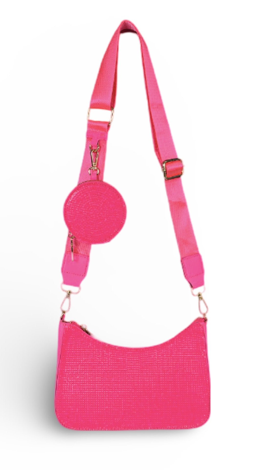 Rhinestone Cross Body Bag Neon PInk - Model Express VancouverAccessories