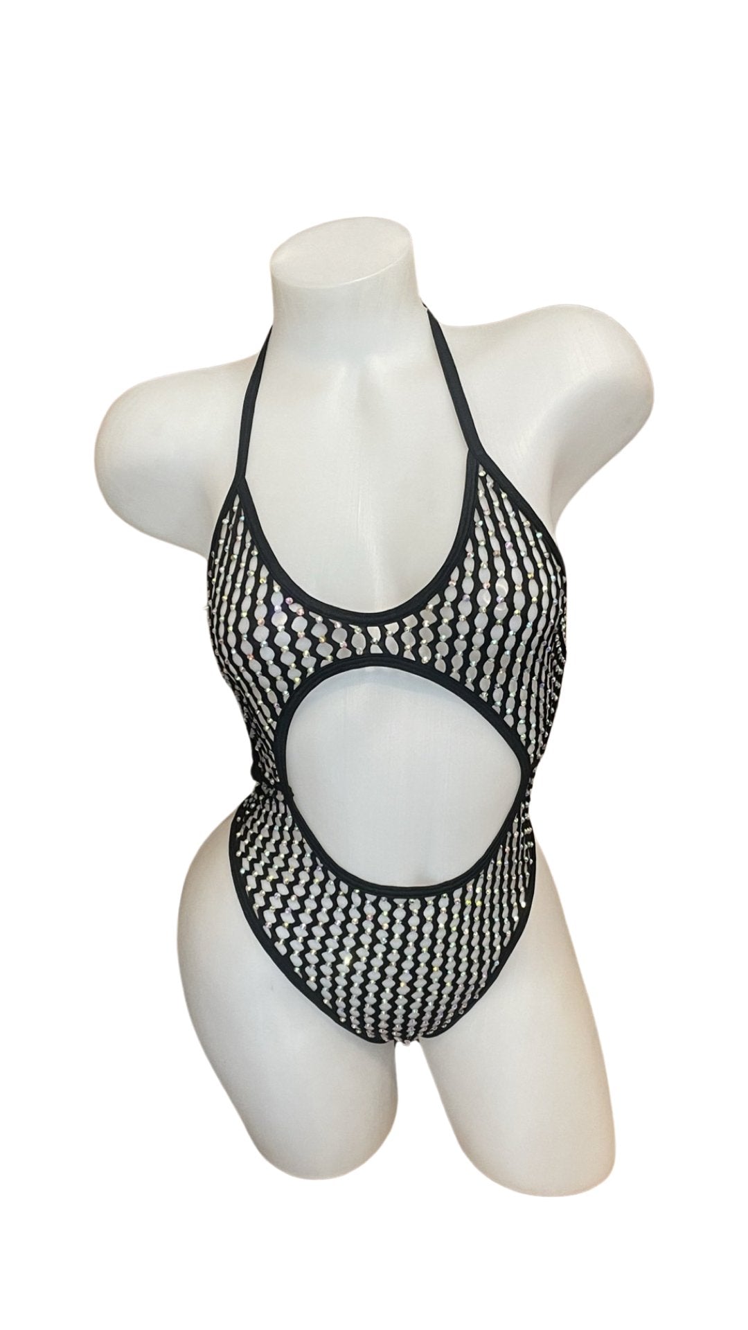 Rhinestone Fishnet Bandeau One Piece Black - Model Express VancouverBikini