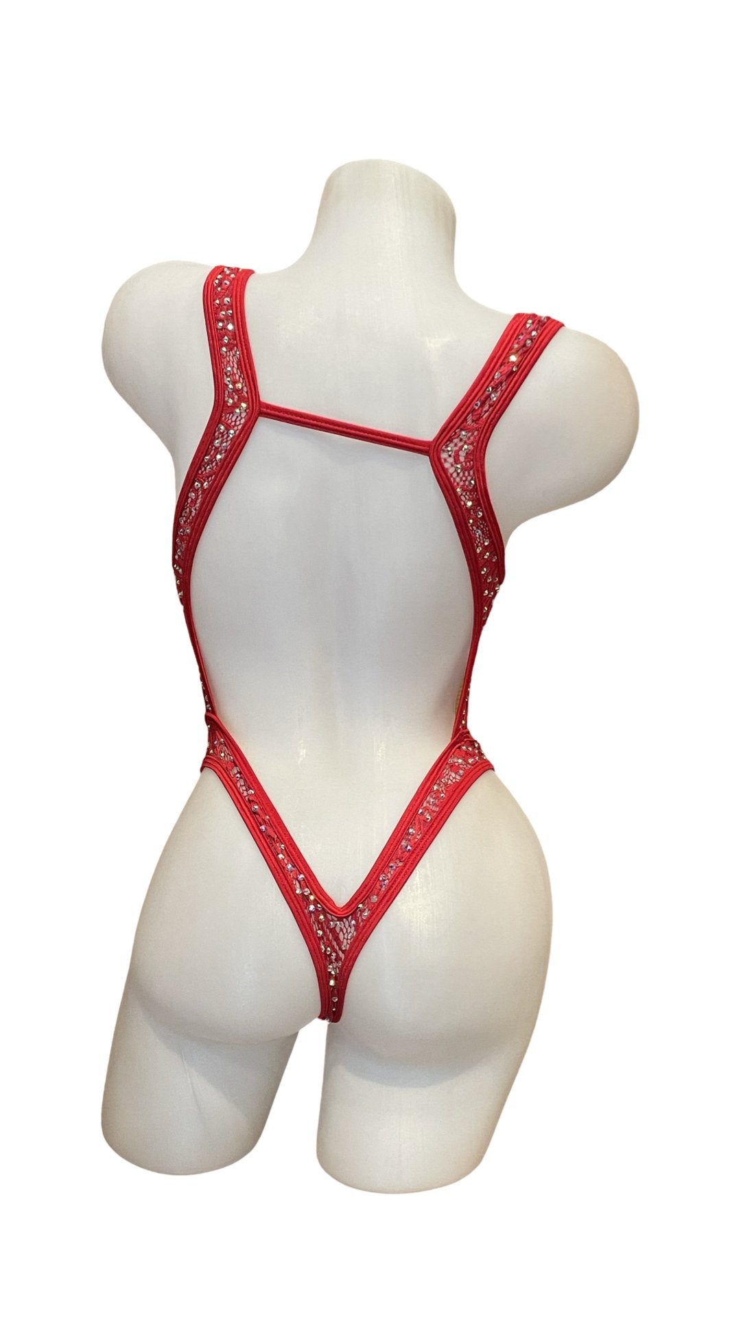 Rhinestone Fishnet Bandeau One Piece Red - Model Express VancouverBikini