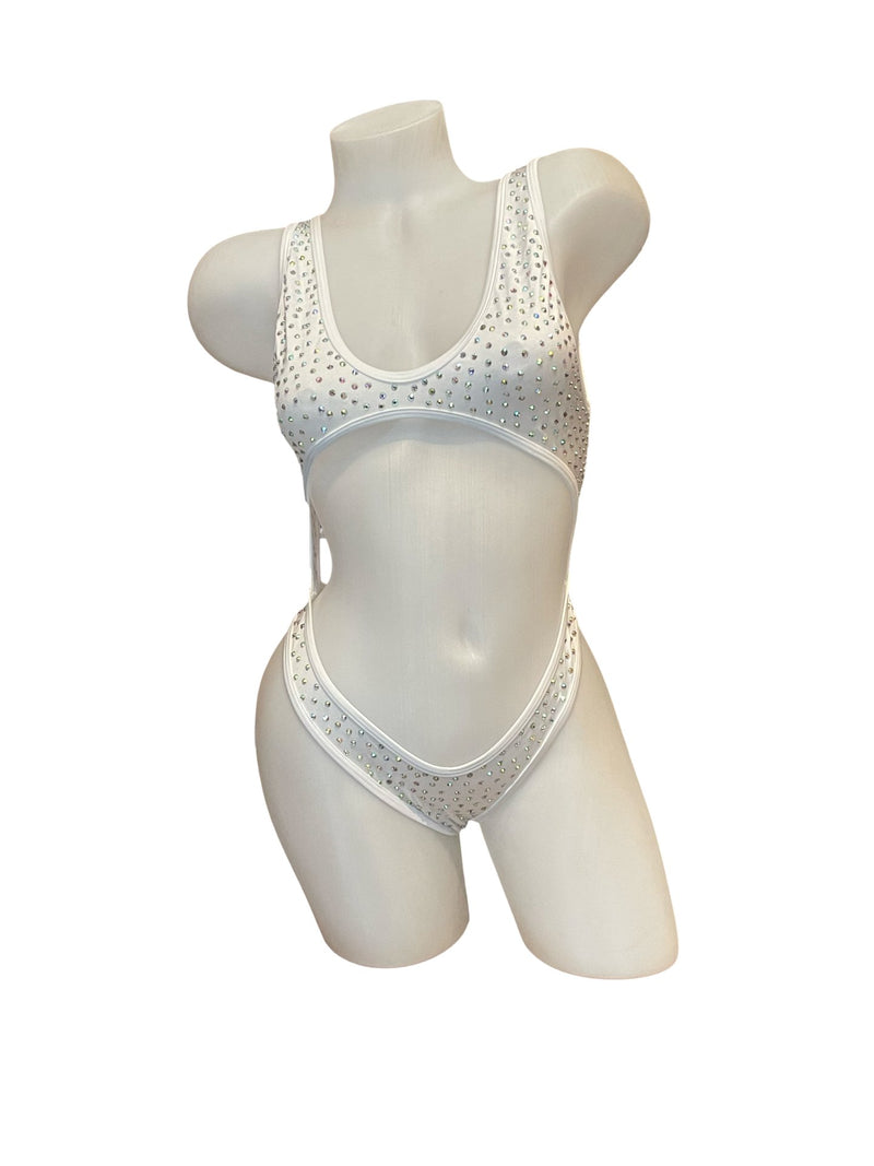 Rhinestone Fishnet Bandeau One Piece White - Model Express VancouverBikini