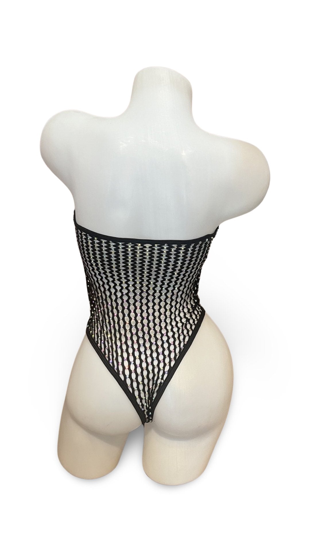 Rhinestone Fishnet Bandeau Strapless One Piece Black - Model Express VancouverBikini