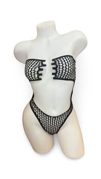 Rhinestone Fishnet Bandeau Strapless One Piece Black - Model Express VancouverBikini