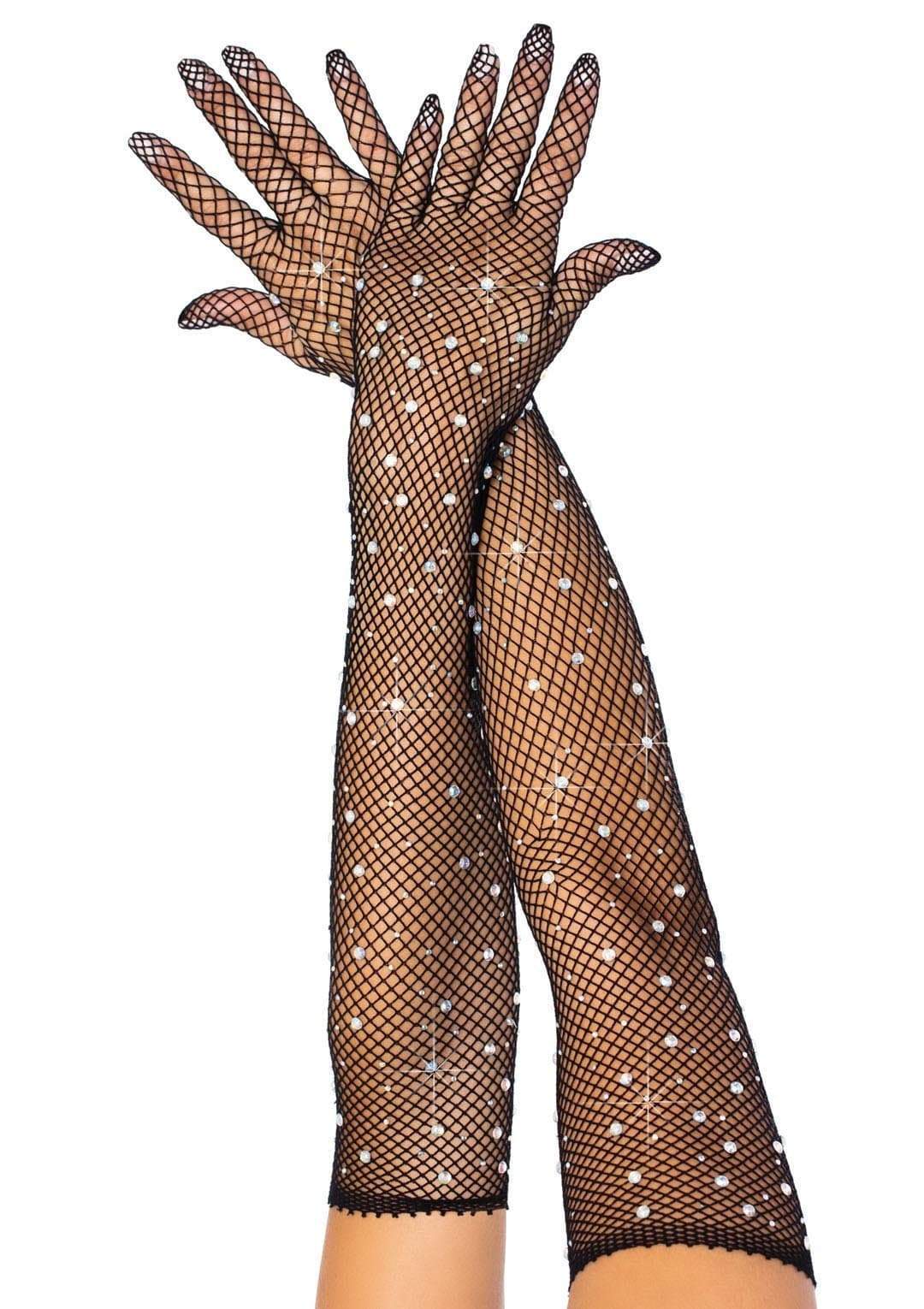 Rhinestone Fishnet Opera Length Gloves Black - Model Express VancouverAccessories