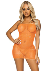 Rhinestone Fishnet Tube Dress Orange - Model Express VancouverLingerie