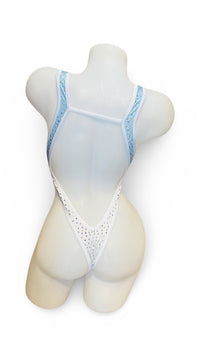 Rhinestone Front Tie One Piece Baby Blue/White - Model Express VancouverBikini