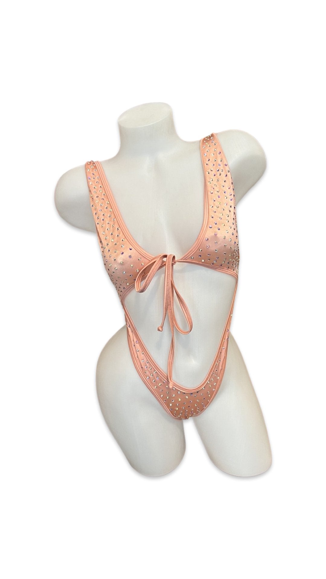 Rhinestone Front Tie One Piece Blush - Model Express VancouverBikini