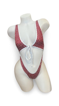 Rhinestone Front Tie One Piece Burgundy/Silver - Model Express VancouverBikini