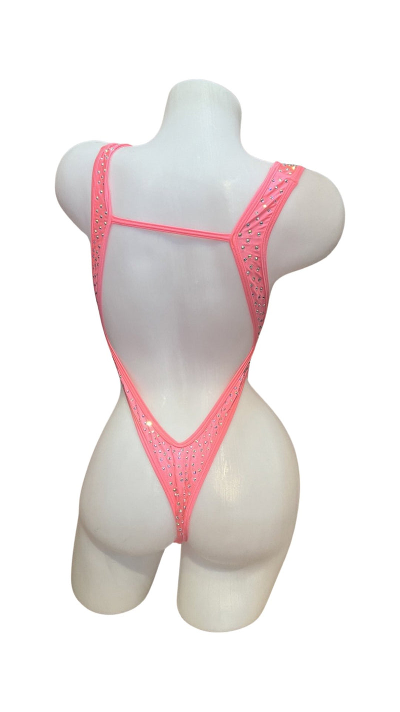 Rhinestone Front Tie One Piece Coral - Model Express VancouverBikini