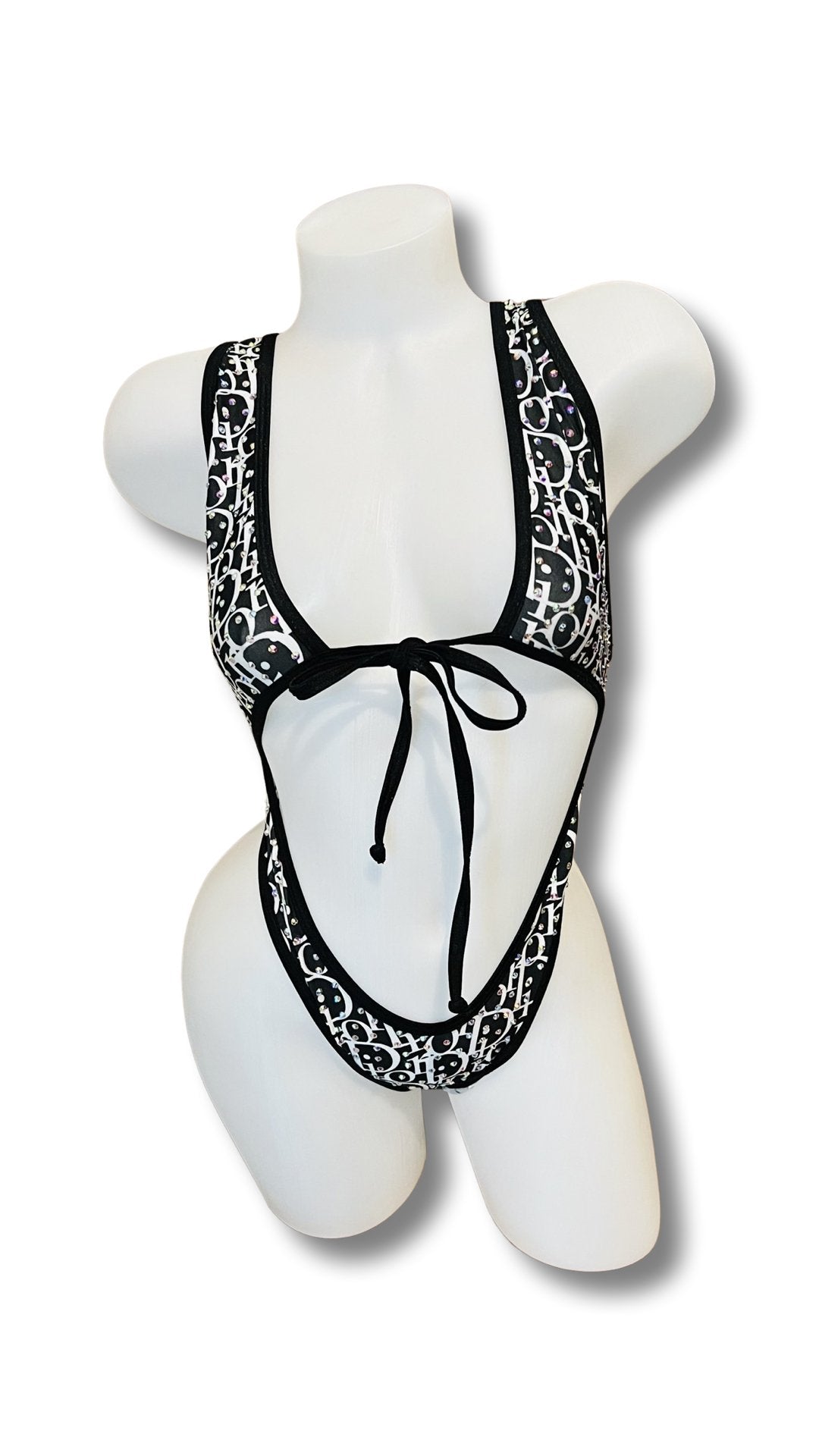 Rhinestone Front Tie One Piece - Design Black - Model Express VancouverBikini