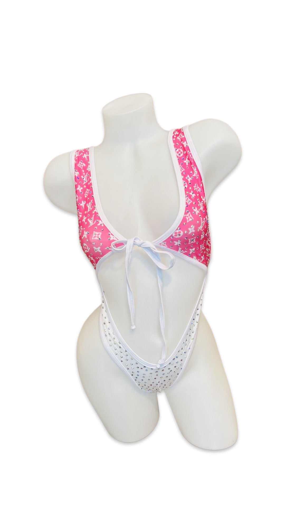 Rhinestone Front Tie One Piece - Design Hot Pink - Model Express VancouverBikini