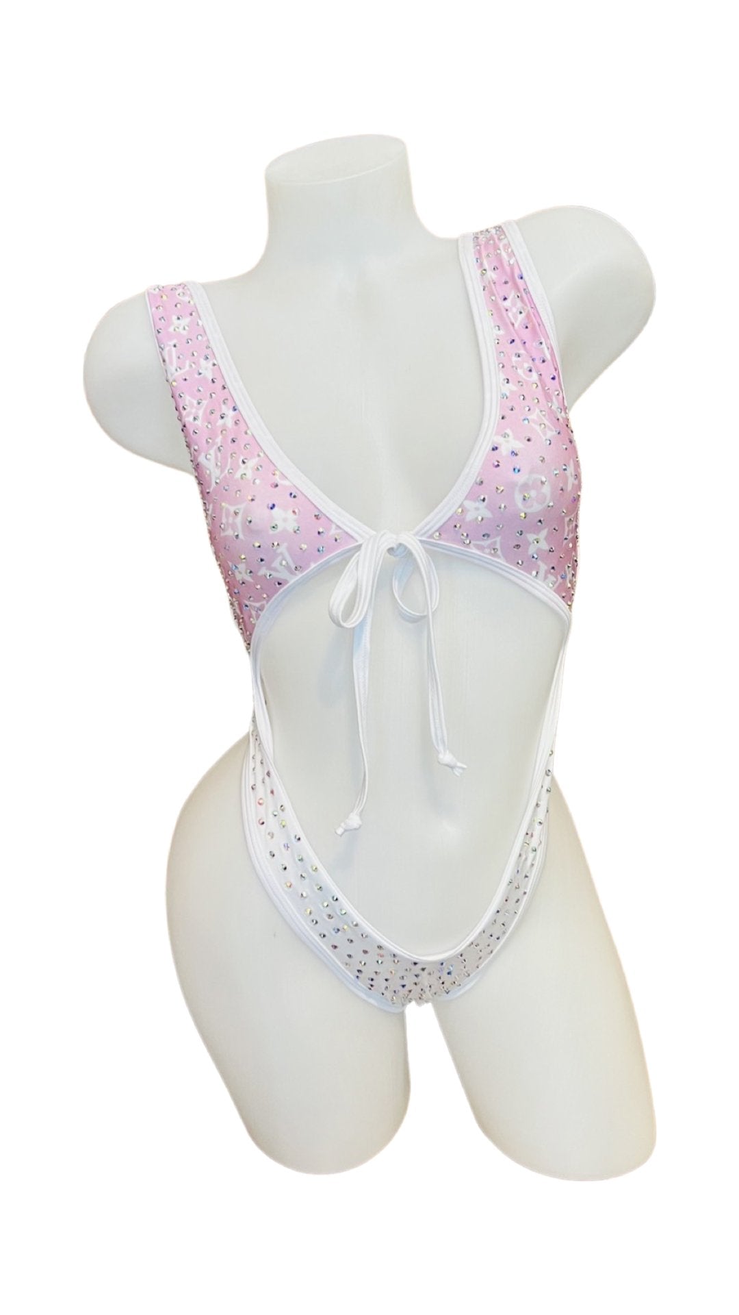 Rhinestone Front Tie One Piece - Design Light Pink - Model Express VancouverBikini