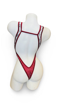 Rhinestone Front Tie One Piece - Design Red/Silver - Model Express VancouverBikini