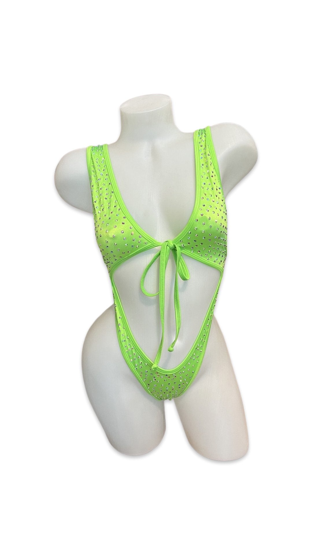 Rhinestone Front Tie One Piece Green - Model Express VancouverBikini