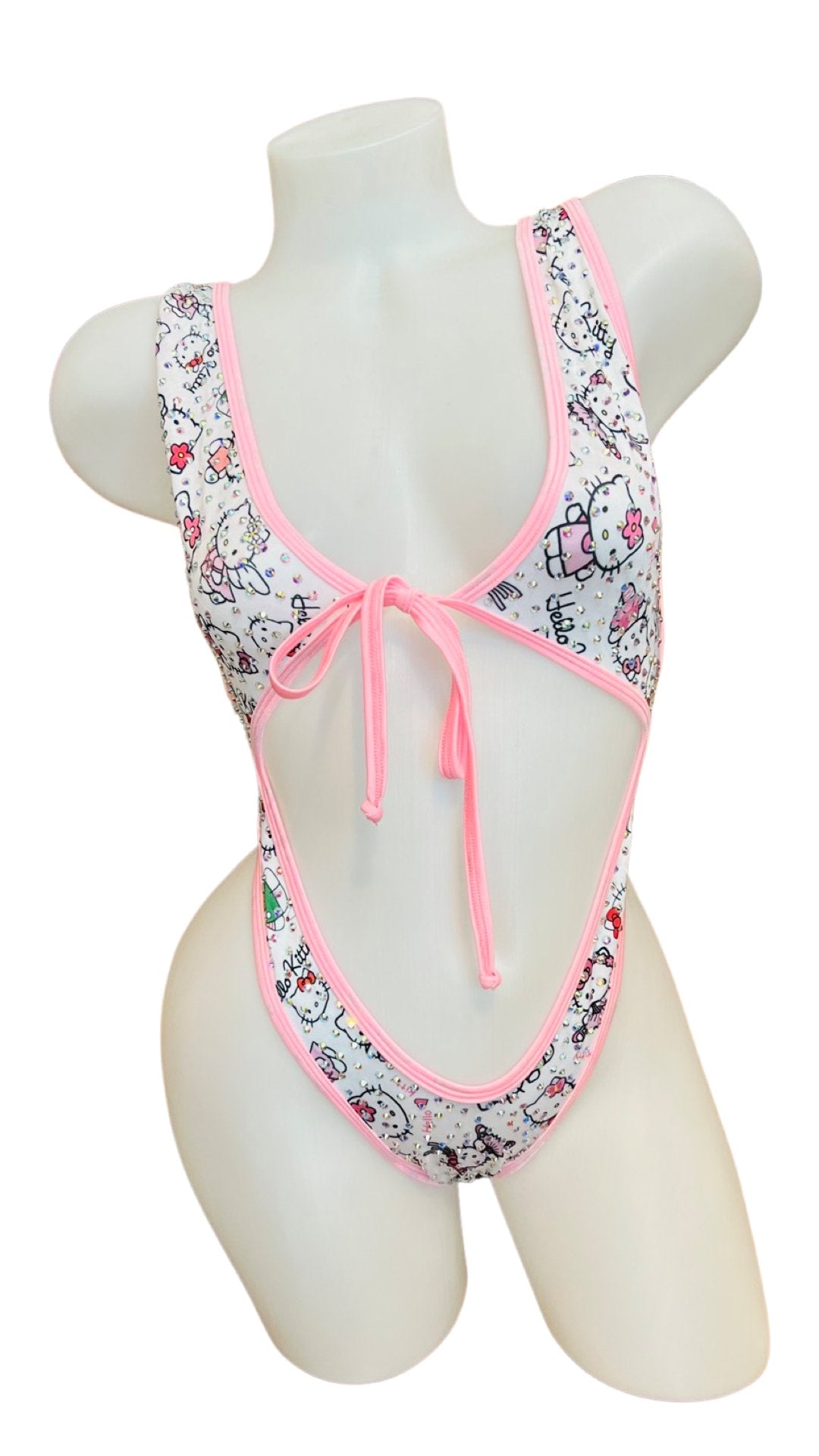 Rhinestone Front Tie One Piece - Hello Kitty - Model Express VancouverBikini