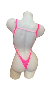 Rhinestone Front Tie One Piece Light Pink/Hot Pink - Model Express VancouverBikini