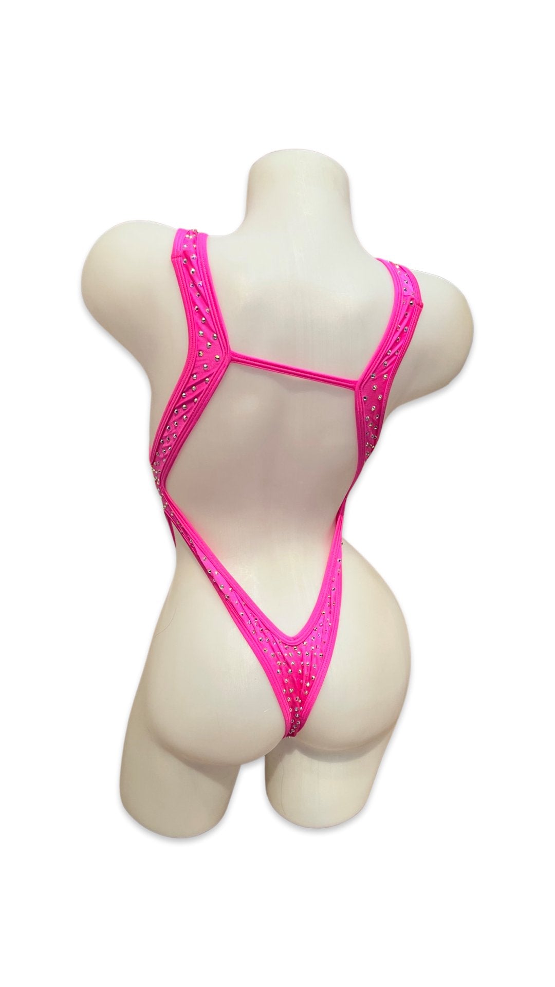 Rhinestone Front Tie One Piece Neon Pink - Model Express VancouverBikini