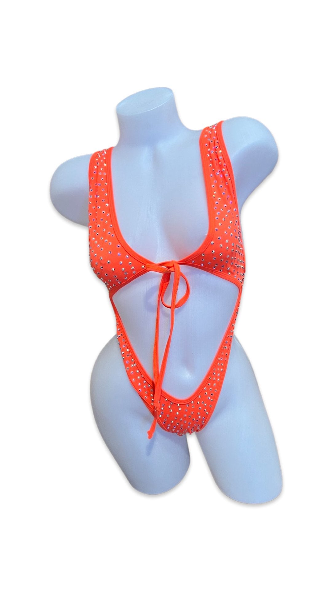 Rhinestone Front Tie One Piece Orange - Model Express VancouverBikini