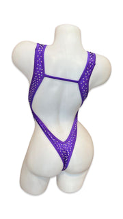 Rhinestone Front Tie One Piece Purple - Model Express VancouverBikini