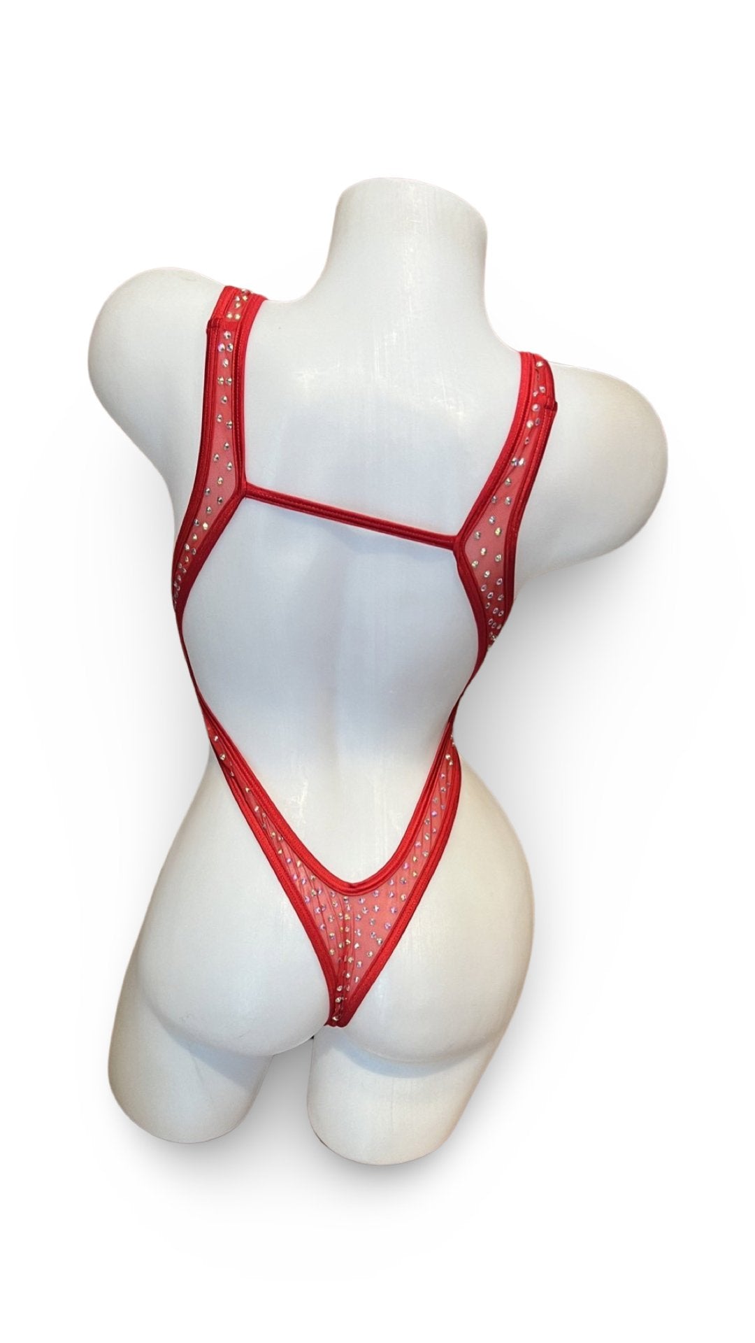 Rhinestone Front Tie One Piece Red Mesh - Model Express VancouverBikini