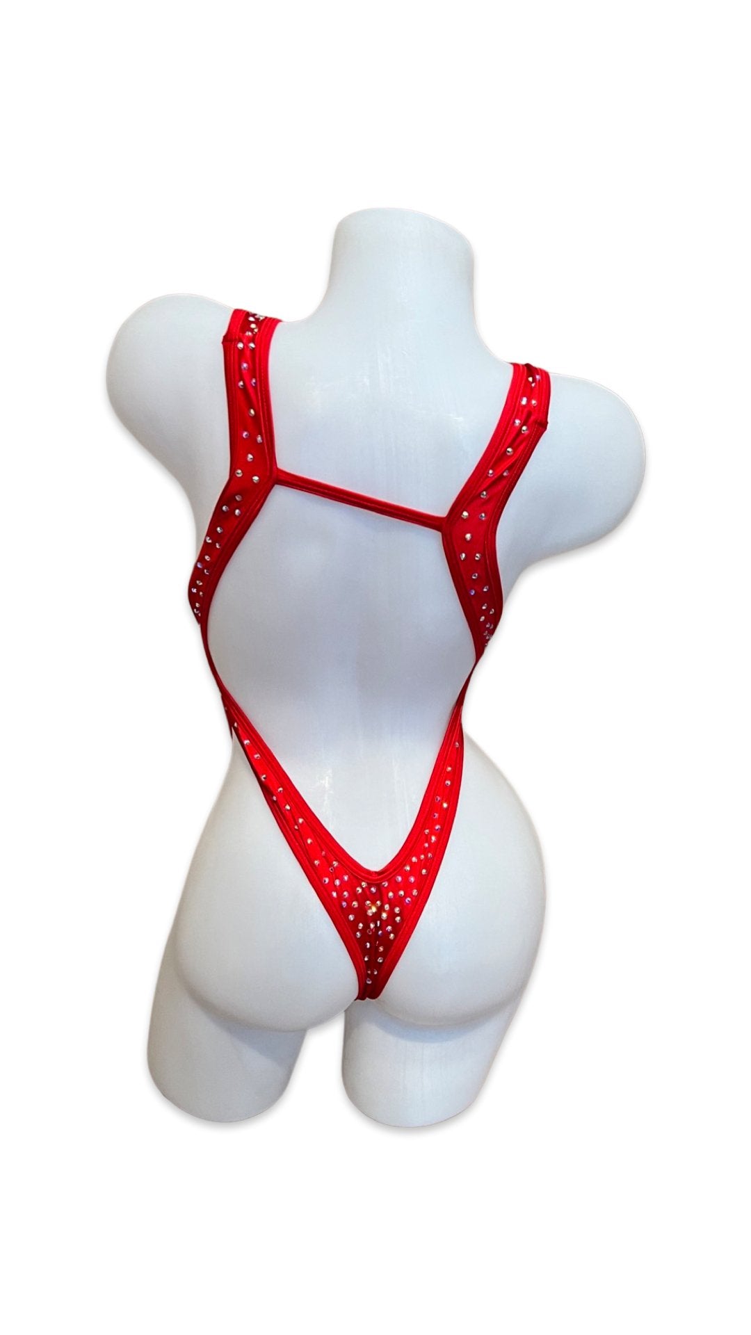 Rhinestone Front Tie One Piece Red - Model Express VancouverBikini