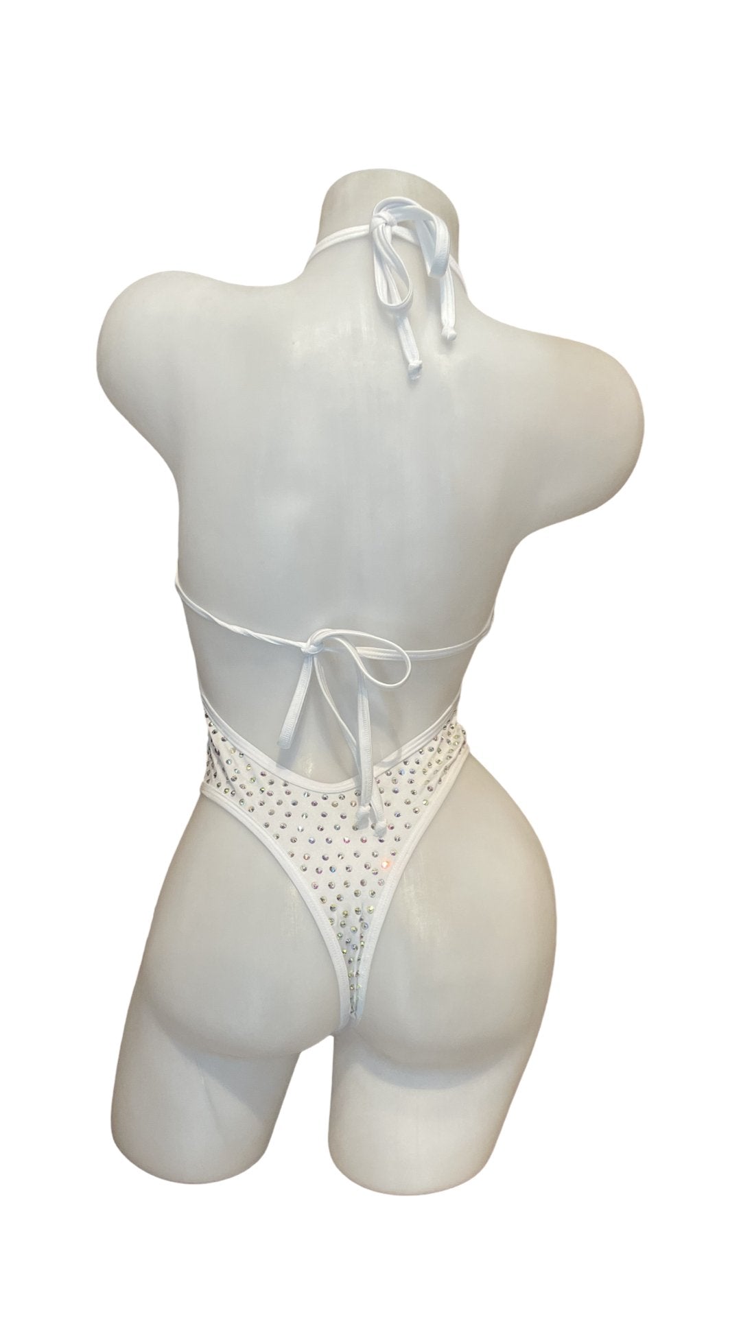 Rhinestone High Waist Front Cutout One Piece White - Model Express VancouverBikini