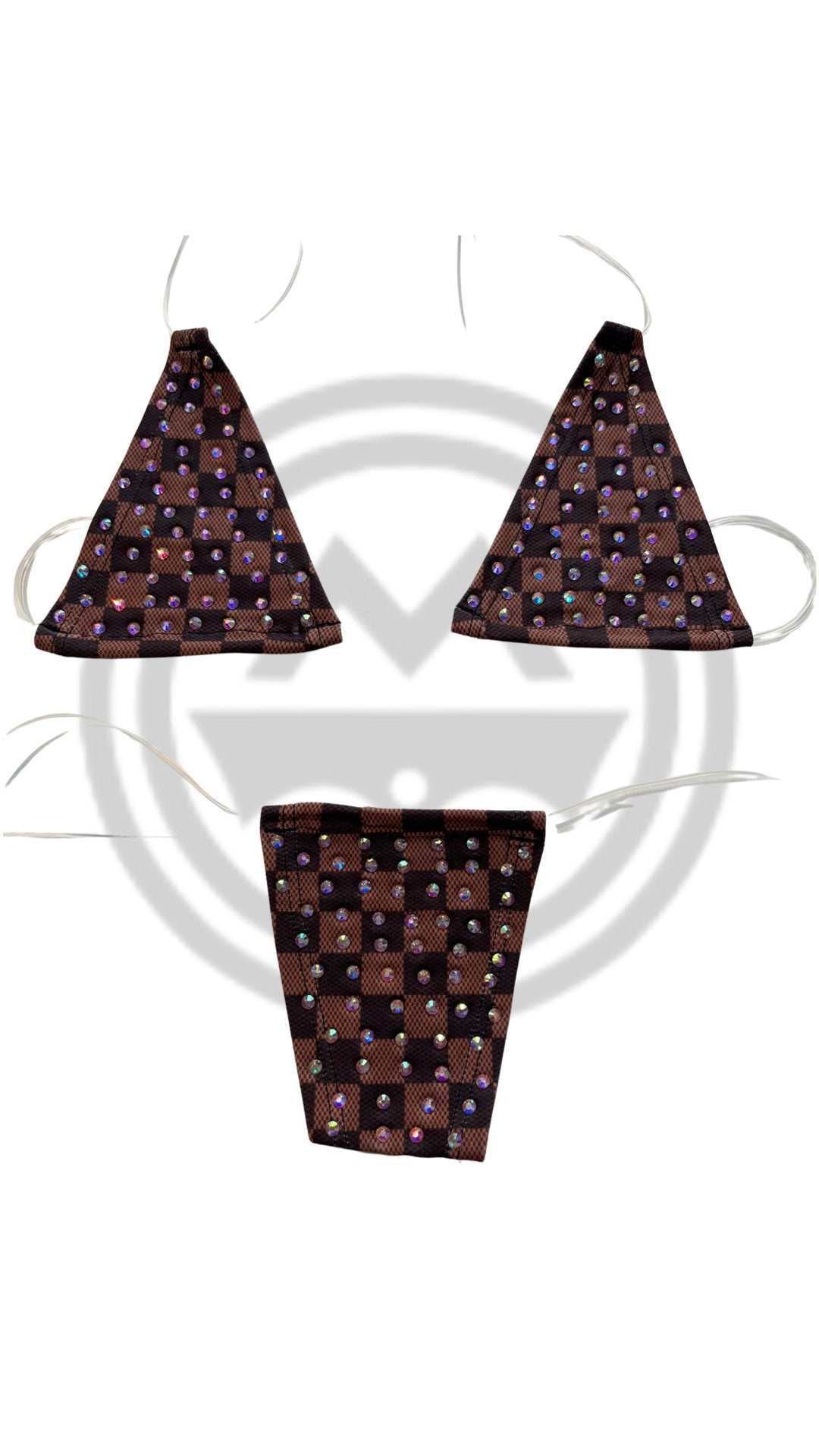 Rhinestone Micro Bikini - Brown Checker - Model Express VancouverBikini