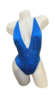 Rhinestone One Piece Bodysuit Royal Blue - Model Express VancouverBikini