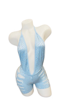 Rhinestone One Piece Short Set - Baby Blue - Model Express VancouverBikini