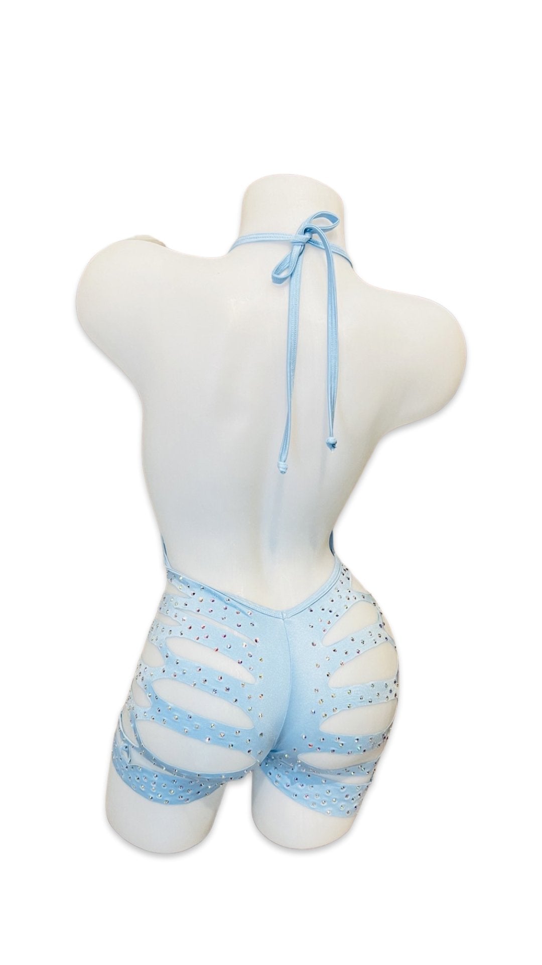 Rhinestone One Piece Short Set - Baby Blue - Model Express VancouverBikini