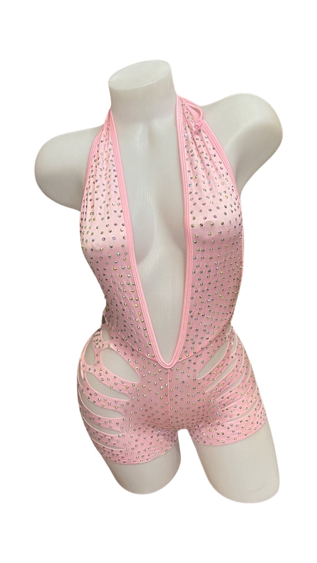 Rhinestone One Piece Short Set - Baby Pink - Model Express VancouverBikini