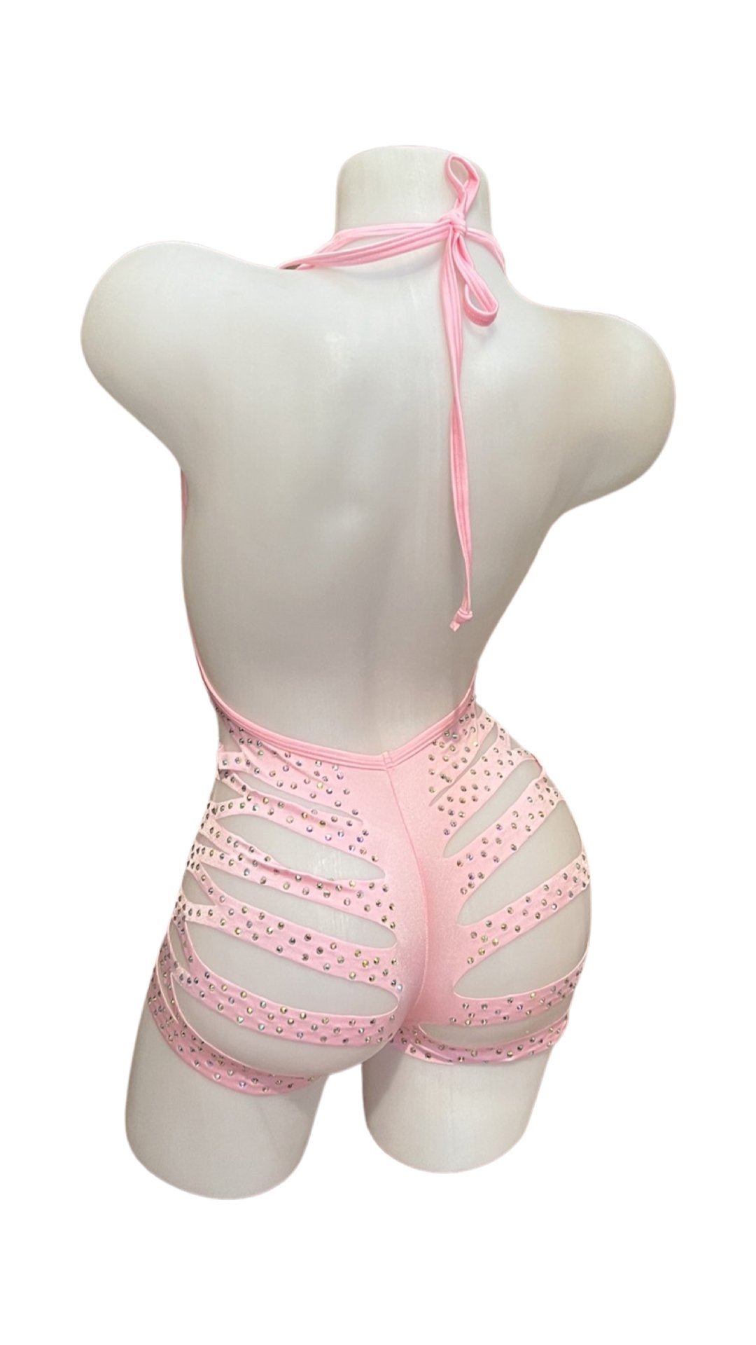 Rhinestone One Piece Short Set - Baby Pink - Model Express VancouverBikini