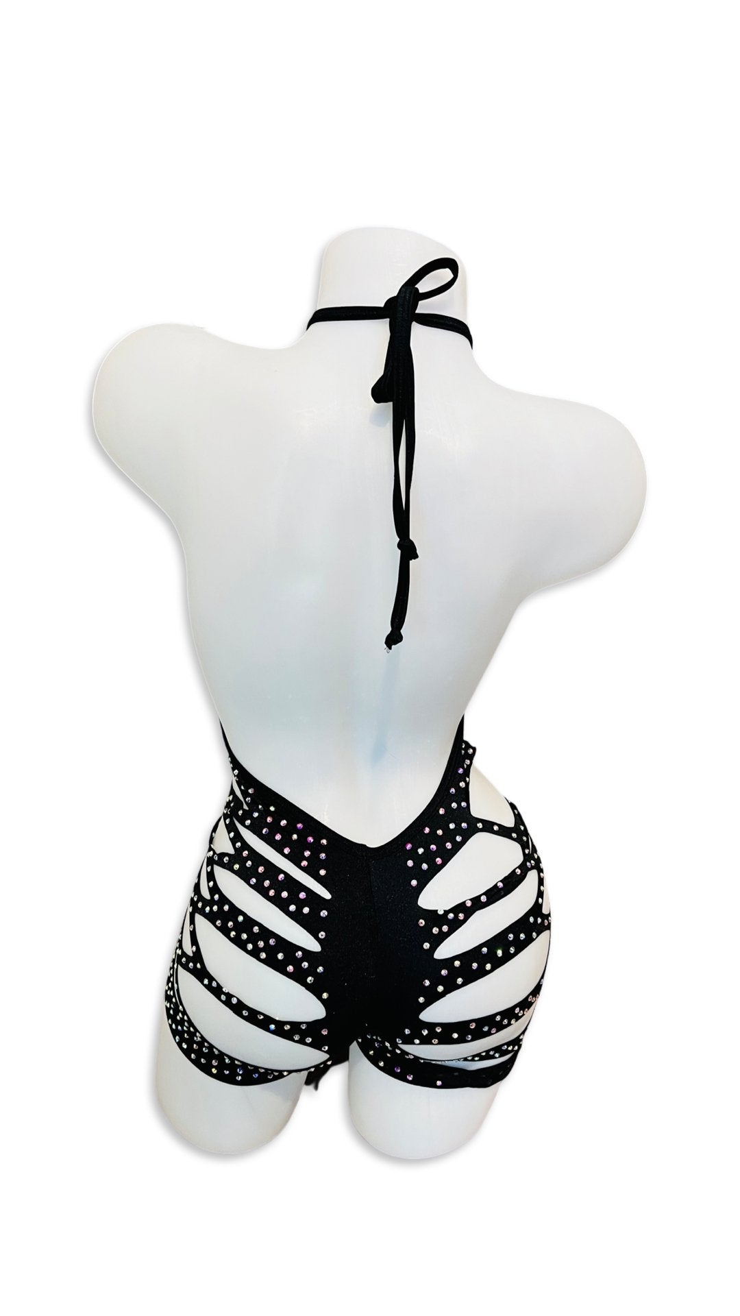 Rhinestone One Piece Short Set - Black - Model Express VancouverBikini