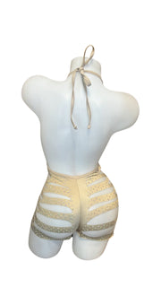 Rhinestone One Piece Short Set - Champagne - Model Express VancouverBikini