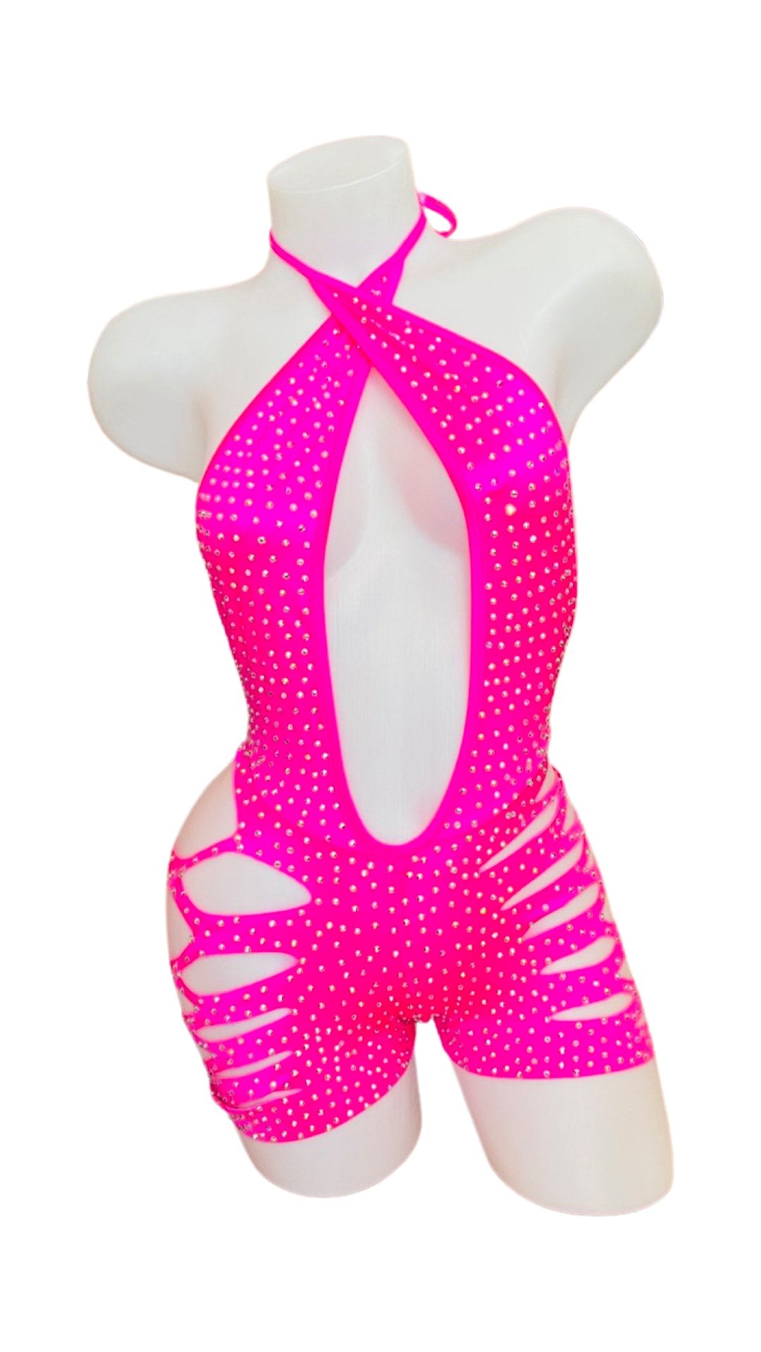 Rhinestone One Piece Short Set - Hot Pink - Model Express VancouverBikini