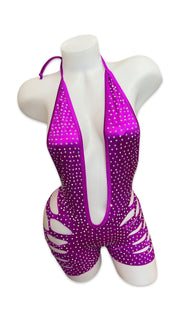 Rhinestone One Piece Short Set - Magenta - Model Express VancouverBikini