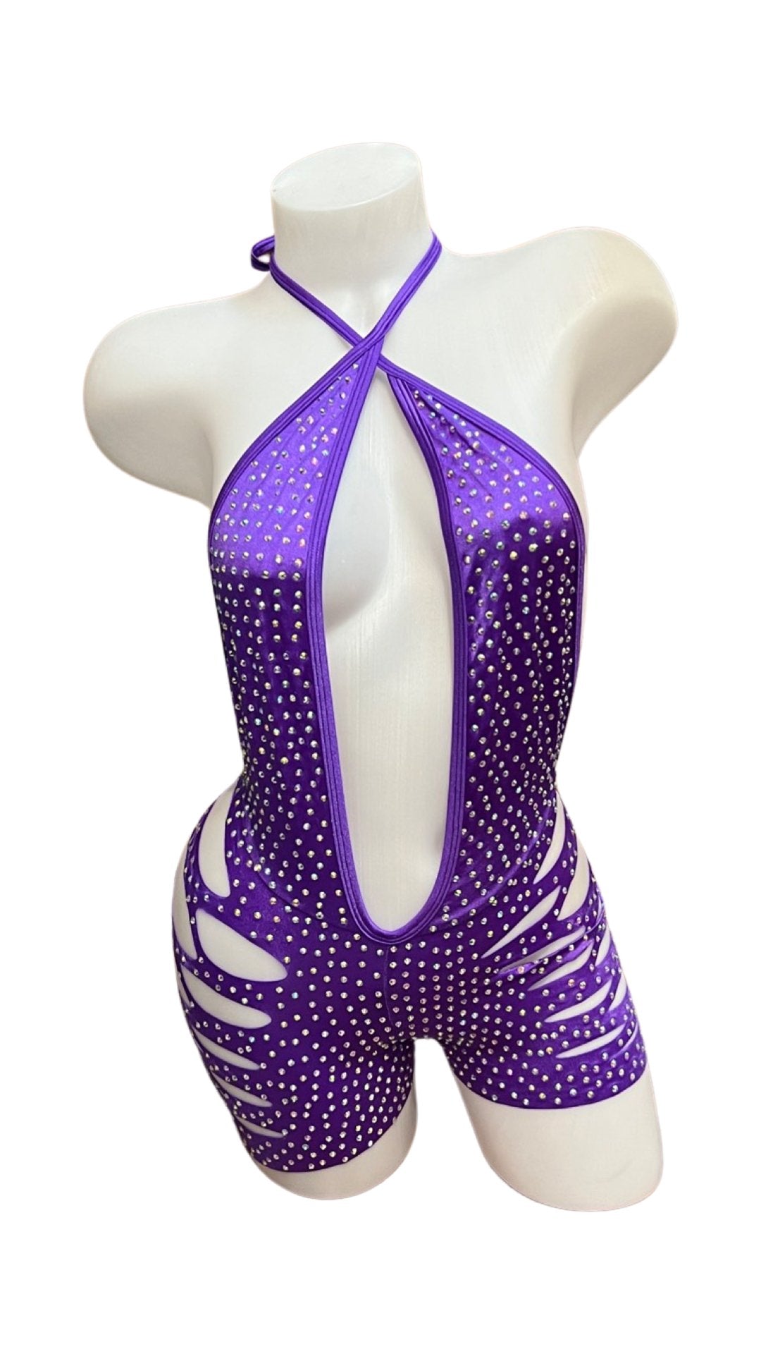 Rhinestone One Piece Short Set - Purple - Model Express VancouverBikini