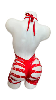 Rhinestone One Piece Short Set - Red - Model Express VancouverBikini