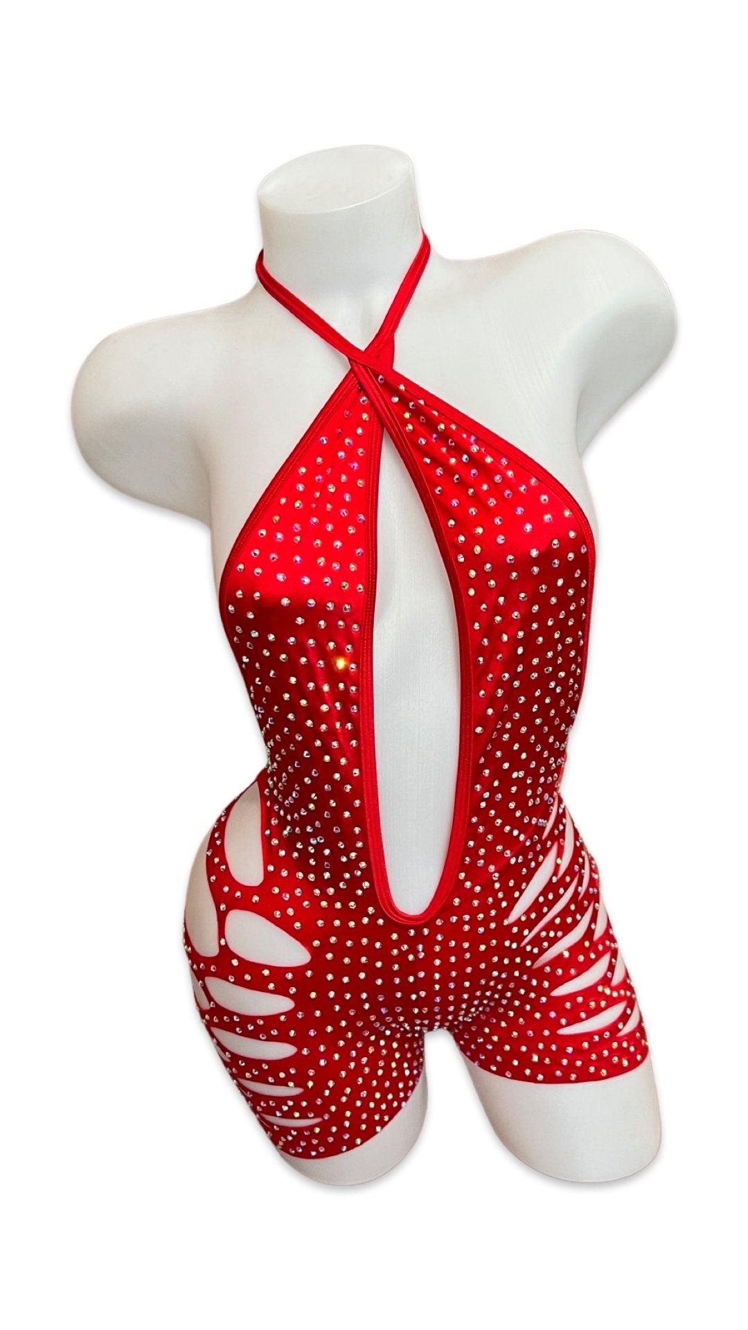 Rhinestone One Piece Short Set - Red - Model Express VancouverBikini