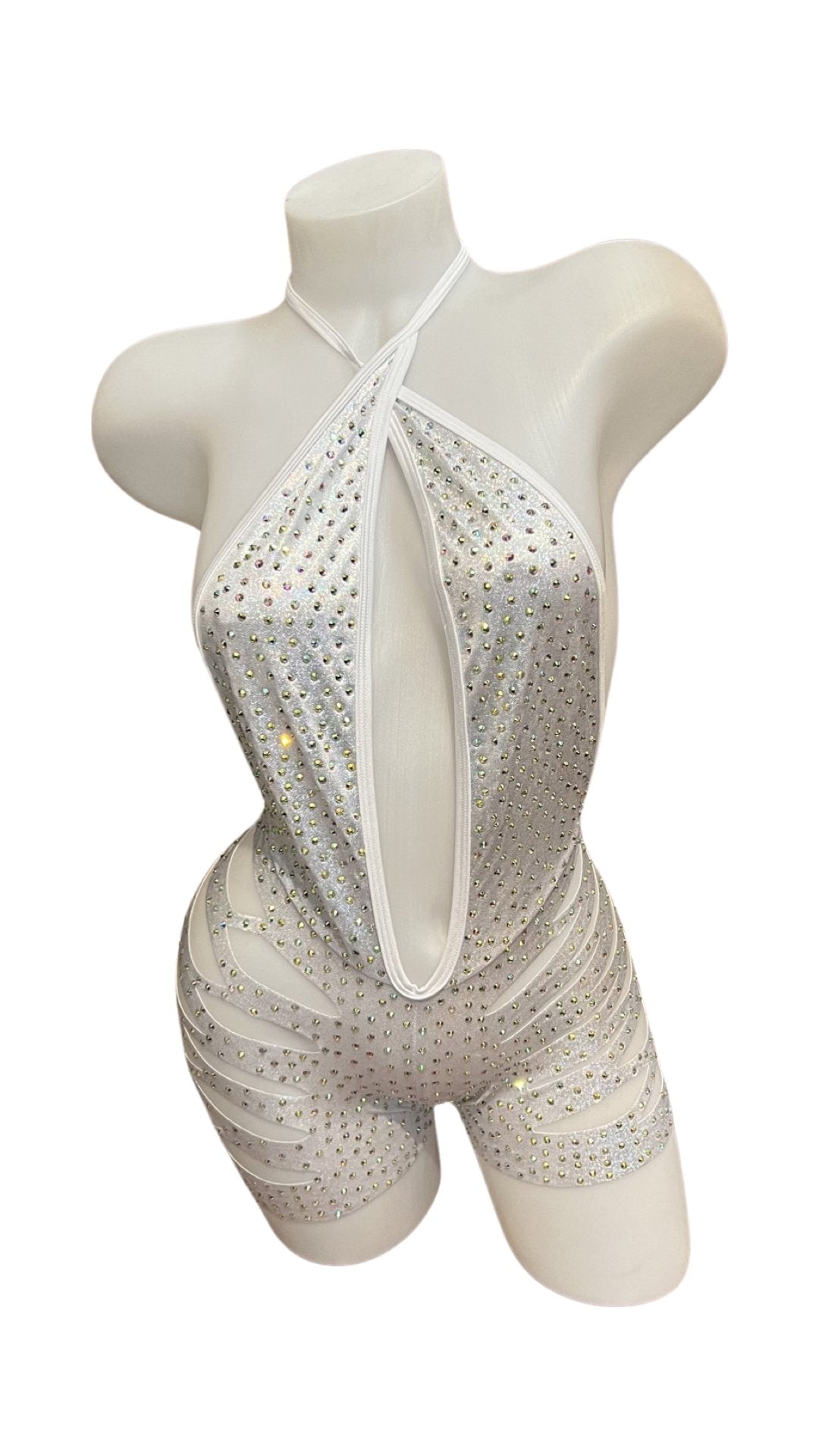 Rhinestone One Piece Short Set - Silver - Model Express VancouverBikini