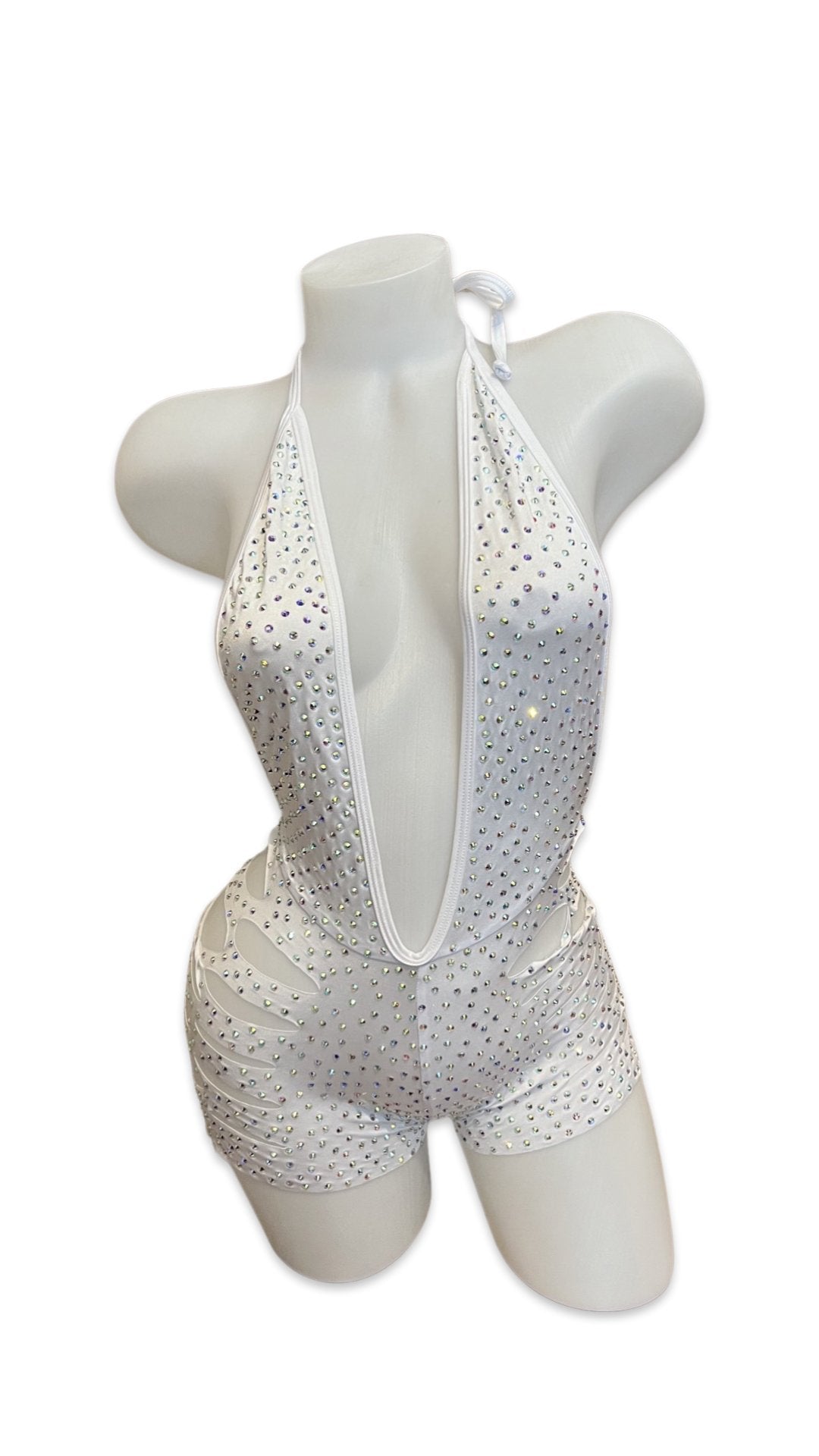 Rhinestone One Piece Short Set - White - Model Express VancouverBikini