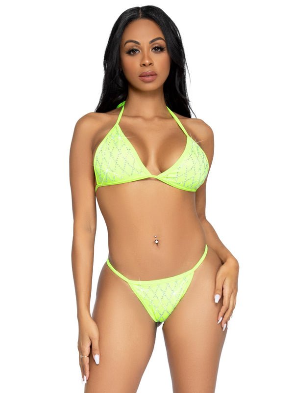 Rhinestone Scrunch Back Bikini Set Green - Model Express VancouverLingerie